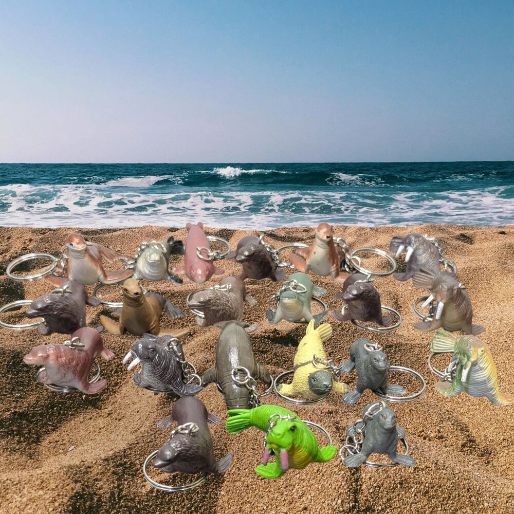 21 Pc Marine Mammal Keychain Lot Seal Walrus Sea Lion. Manatee Animal Figurines